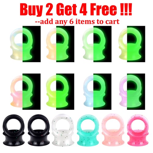 PAIR-ULTRA THIN EAR SKINS TUNNELS-Luminous Silicone Ear Gauges-Soft Ear plugs