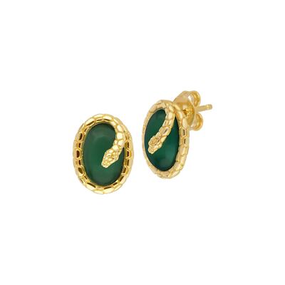 ECFEW  Dyed Green Chalcedony Winding Snake Stud Earrings