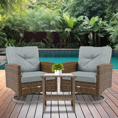 3PCS Outdoor Swivel Patio Chairs Bistro Set Furniture Sofa Rattan Wicker.