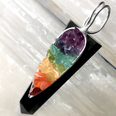  Black Tourmaline Crystal Chakra Pendant LARGE Sterling Silver Necklace CHARGED