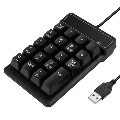 USB 19 Keys Numeric Portable Numpad Wired Keypad For Laptop Computer PC, Black