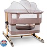 cutebeams Baby Bassinet, 3 in 1 Bedside Sleeper with Mattress and Mesh Sides, Mosquito Net, Storage Basket, with Rocking Function, 5-Height Adjustable, Easy Assemble Crib for Newborn, Khaki