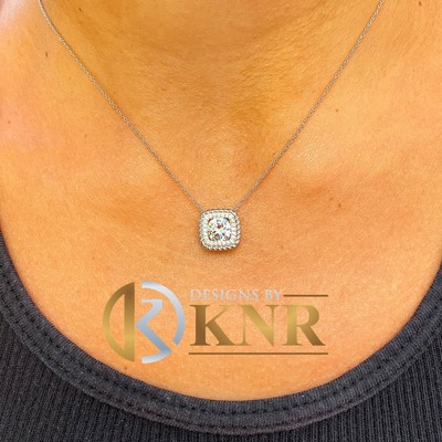 Pre-owned Knr 14k White Gold Round Moissanite And Natural Diamonds Pendent Necklace 1.15ctw In Yellow