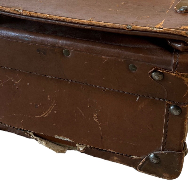 Old Corbin Leather Saddle Suitcase Trunk Luggage Decor Vintage 1940s 1950s