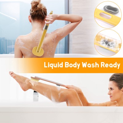 Long Handle Back Body Shower Liquid Bath Brush Exfoliating Clean Scrubber Sponge