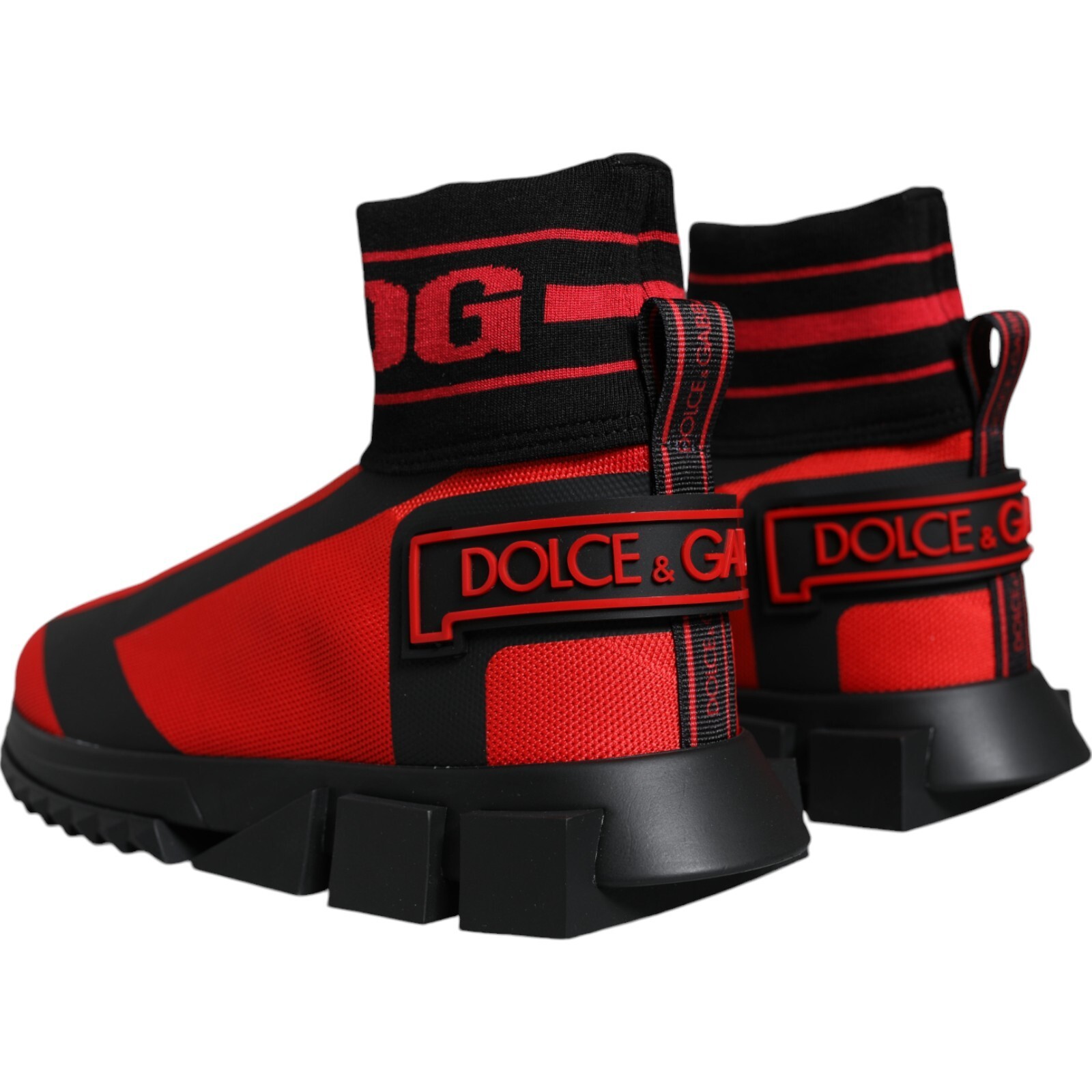 Pre-owned Dolce & Gabbana Shoes Red Black Fabric High Top Sorrento Sneakers Men Eu40 / Us7 In Red, Black