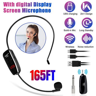 165FT UHF Wireless Microphone Headset Mic System w/ Digital Screen for Teaching