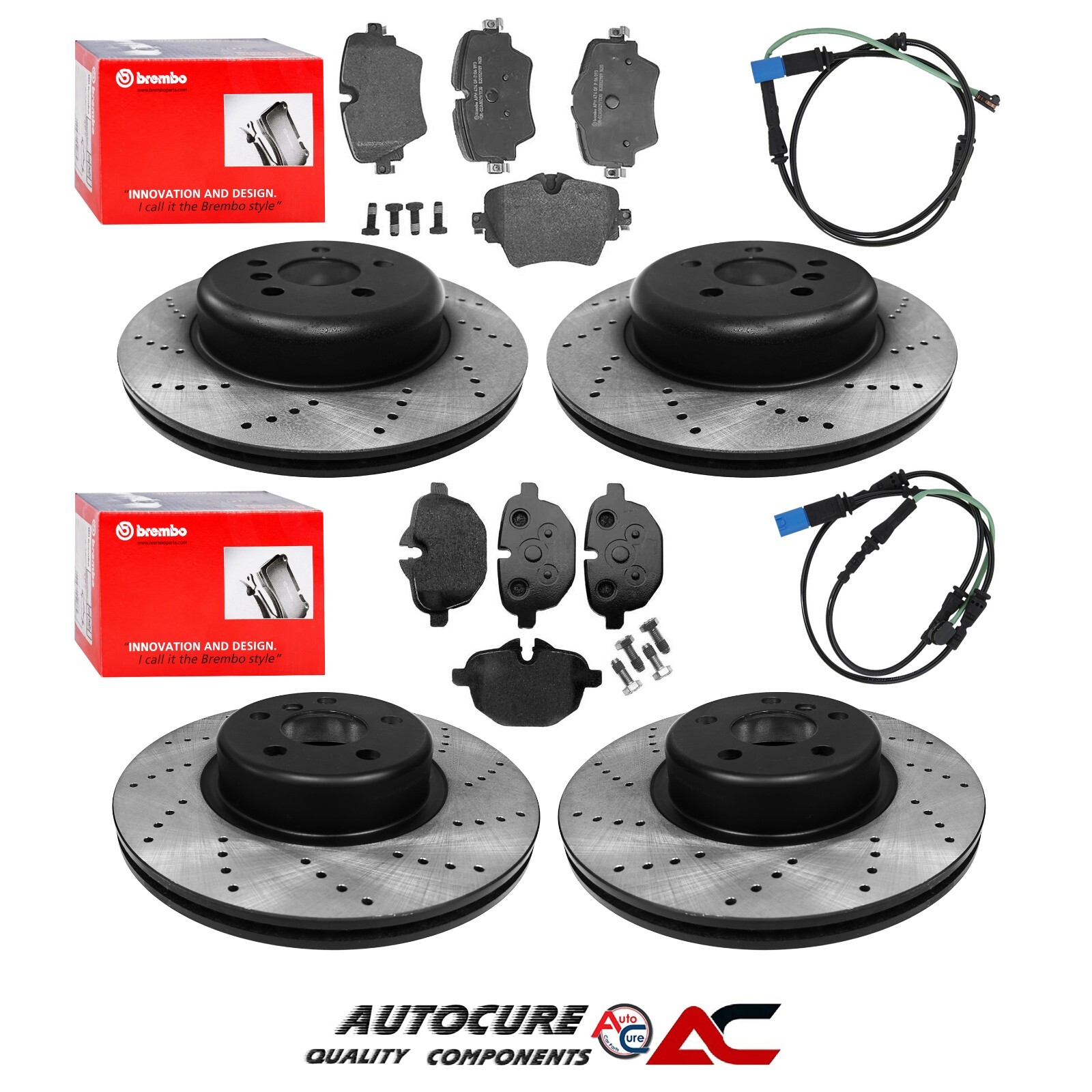 FOR BMW 5 SERIES 520D M SPORT MK7 G30 DRILLED FRONT & REAR DISCS & BREMBO PADS