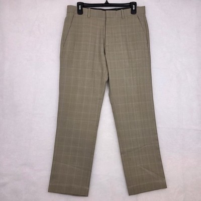 Perry Ellis Portfolio Plaid Dress Pants Men’s Modern Fit Tan Khaki