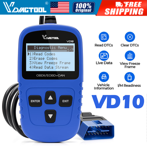 VD10 OBD2 Scanner Check Engine Light Fault Code Reader Live Data