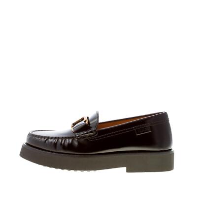TOD'S women shoes Black brushed leather T-Timeless loafer golden accessory