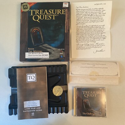 Treasure Quest CD-ROM 1996 PC Computer Game Big Box Solve the Mystery