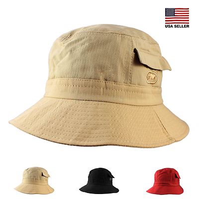 Women Men Unisex Casual Cotton Side Pocket Fishing Hiking Sun Bucket Rain Hat