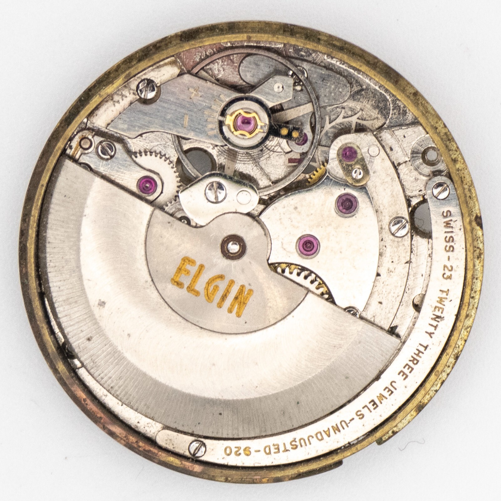 Teilweise Vintage Elgin Swiss Kaliber 920 23 Juwel Automatik Armbanduhrwerk