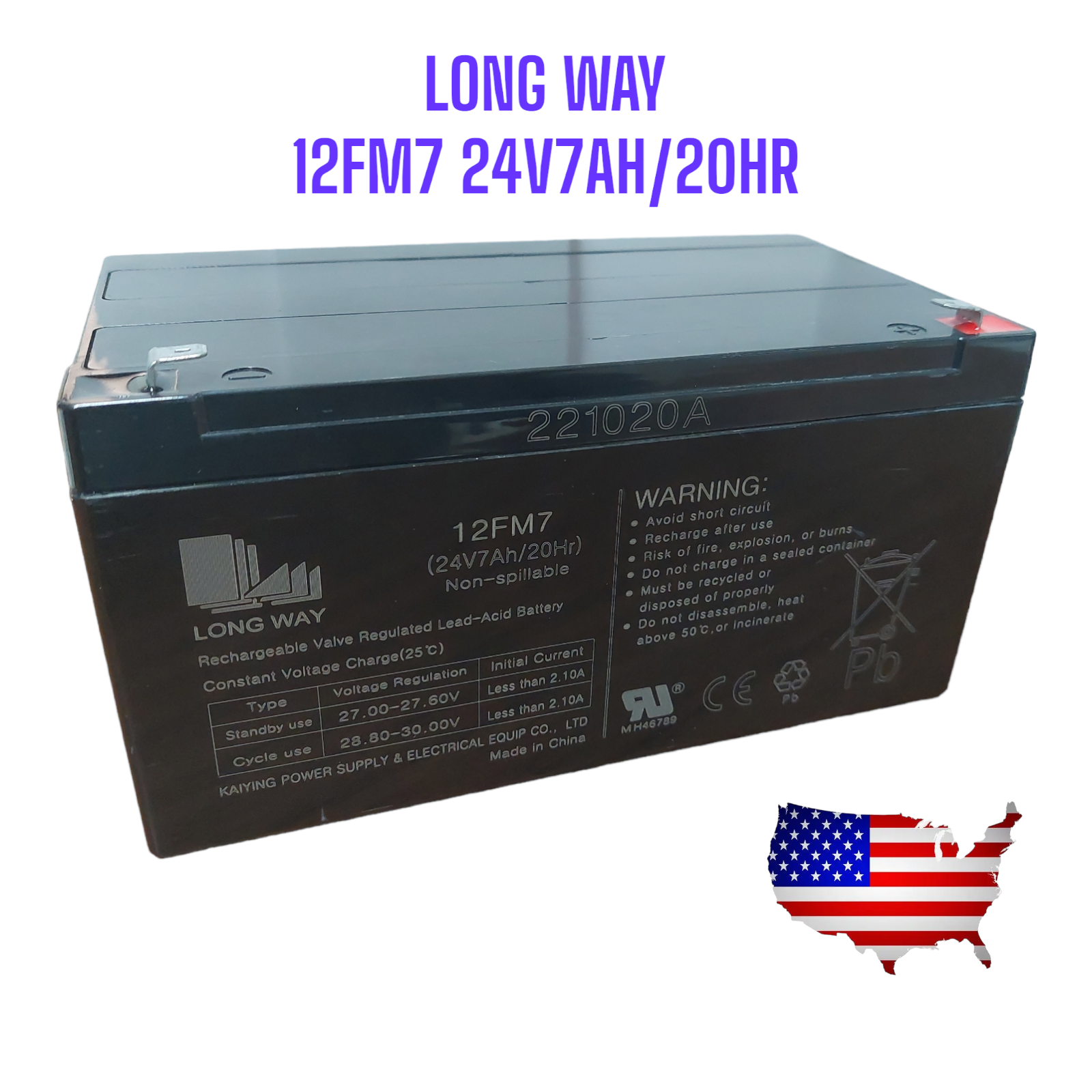 LONGWAY Rechargeable Lead Acid Battery 24V7A20HR 12FM7 XMX613KIDSCAR Replacement