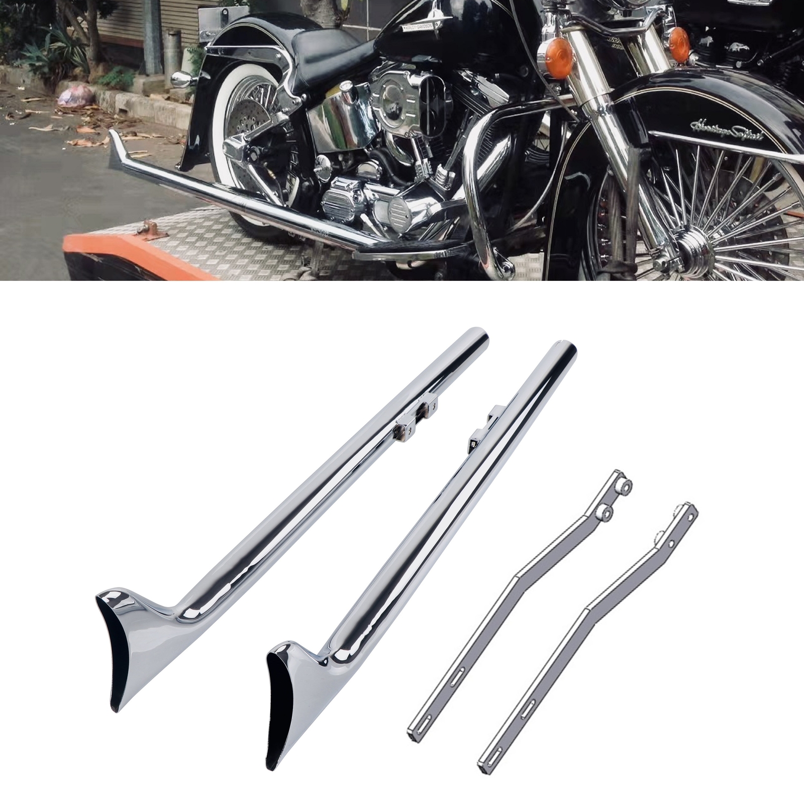 36'' Fishtail for Harley Softail Models with 1.75'' True Dual