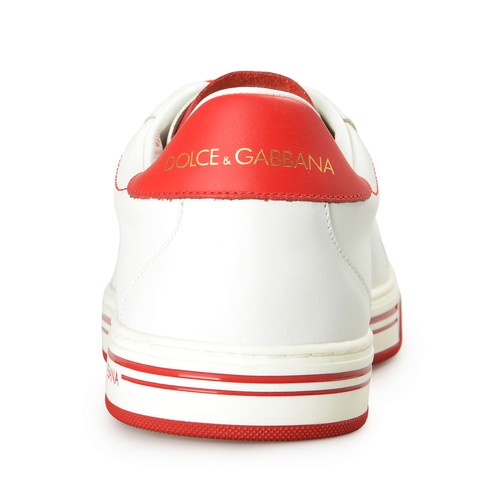 Pre-owned Dolce & Gabbana Men's "u_roma" 100% Leather Low Top Sneakers Shoes In White/red