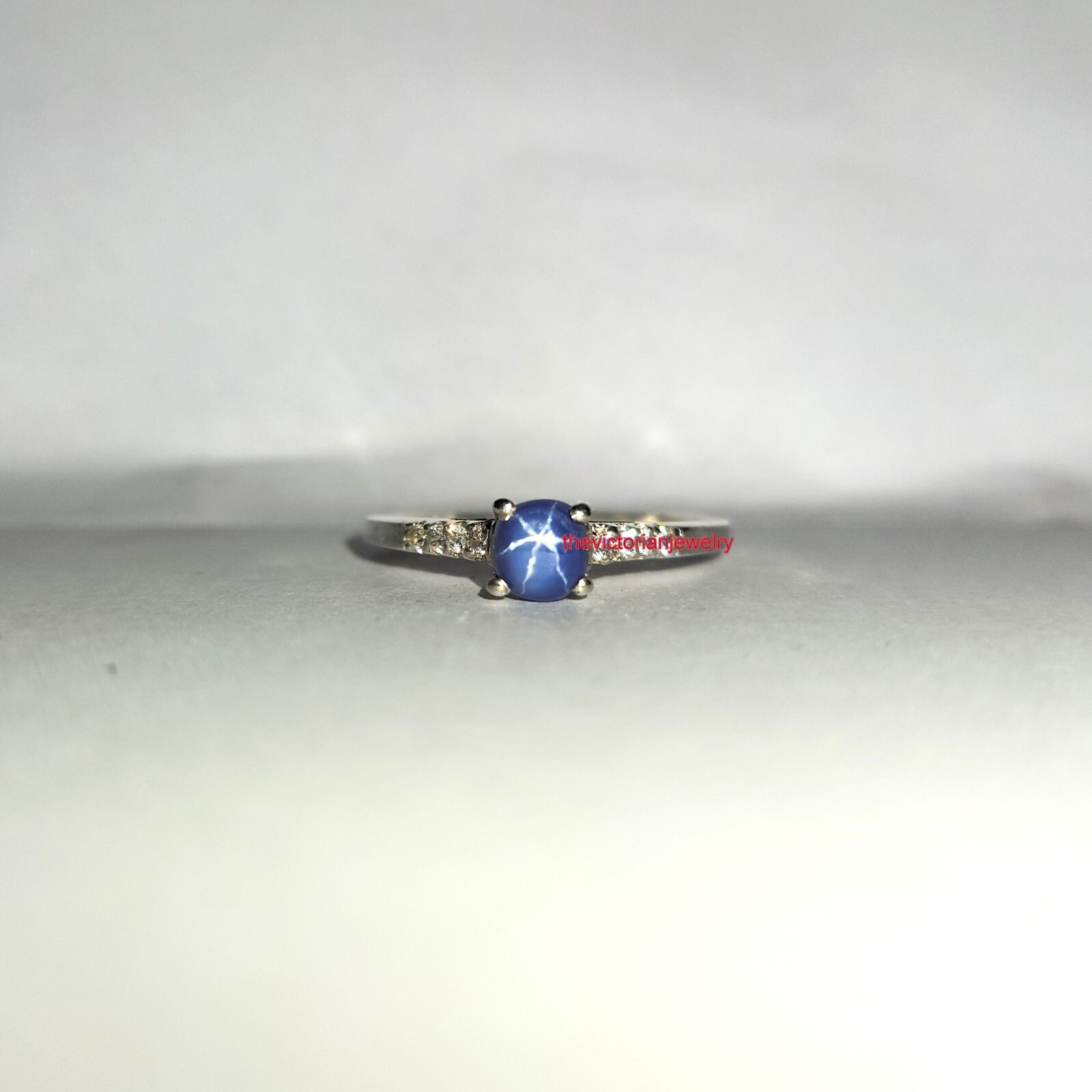 6 Rays Star Blue Sapphire Diamond Gemstone Ring 925 Sterling Silver Ring Gift