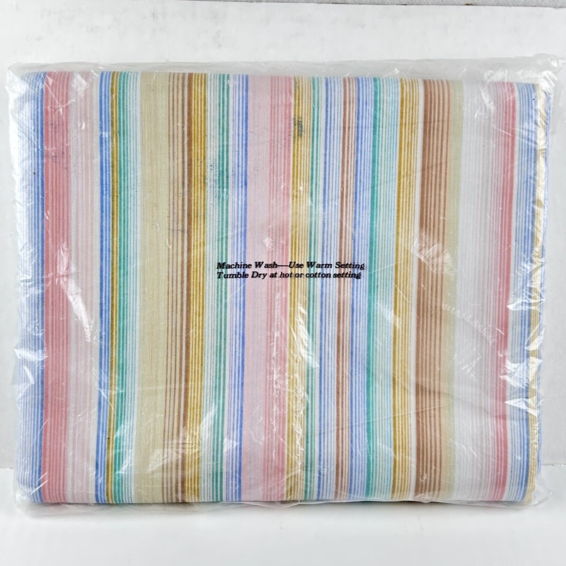 NIP vintage 70s FAMOUS MAKER STRIPED FLAT SHEET muslin luxury blend 80s USA NOS