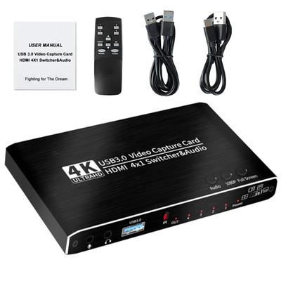 Aluminum 4 In 1 Out USB3.0 4K Quad Screen Cutting HDMI Video Capture Card