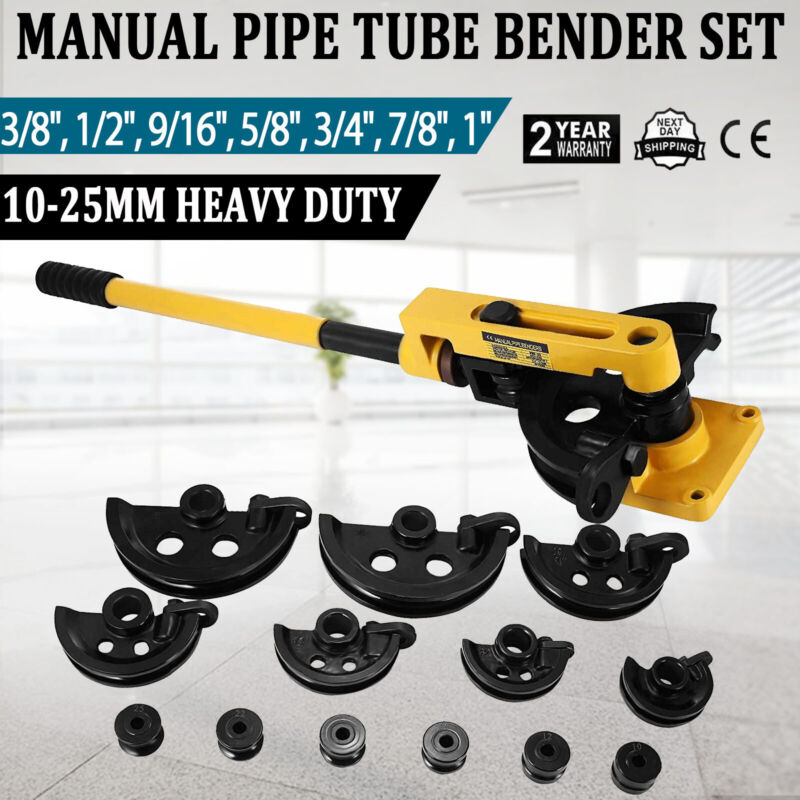 Pipe Bender, Manual Bench Bending Machine 3/8"-1" Tube Bender Set 7 Dies