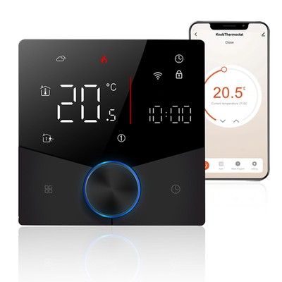 (Black) Bht-009 Wifi Knob Heating 7-Color Variable Light Smart Thermostat US