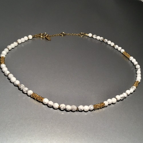 Pre-owned Anna Beck 18k Gold Plated Sterling Silver Beaded Howlite Necklace 16”+2”l In White