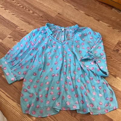 Zach & Rachel  Blue & Pink 3/4 Tie Sleeve Crochet Trim Peasant Blouse Size 3X