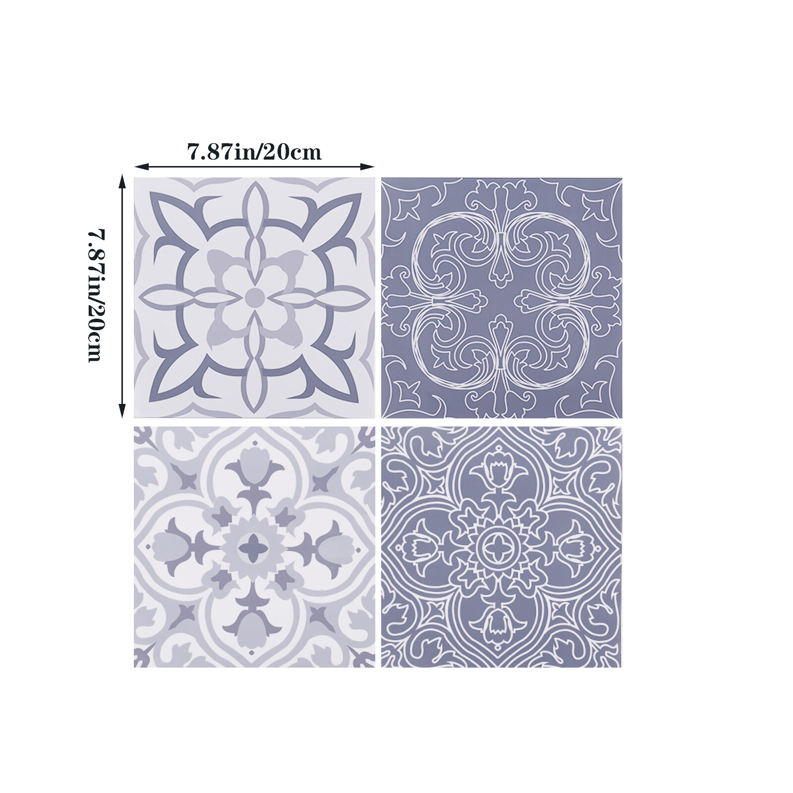 Grey Print SelfAdhesive Tile Stickers Victorian Wall Tile Stickers