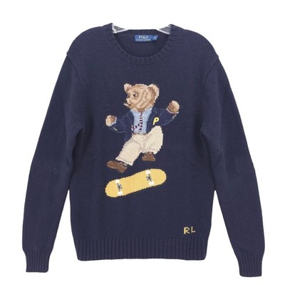 RALPH LAUREN x Palace Sweater Skate Polo Bear Skateboarding Blue SMALL