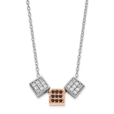 Silver Rhodium & Rose-tone w/ Black Onyx & CZ Cube Necklace QG4421