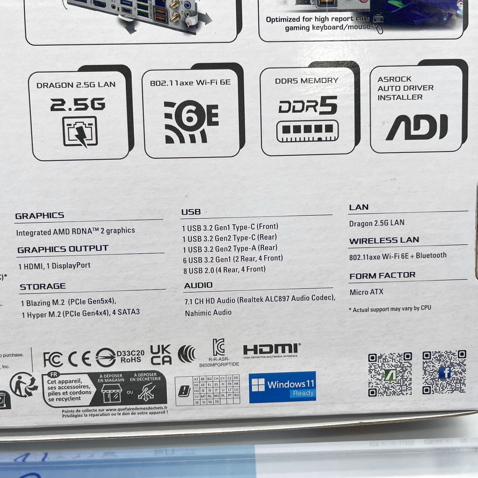 ASRock B650M PG RIPTIDE WIFI White AM5 Micro-ATX Motherboard ASRock B650M PG RIPTIDE WIFI White AM5 Micro-ATX Motherboard