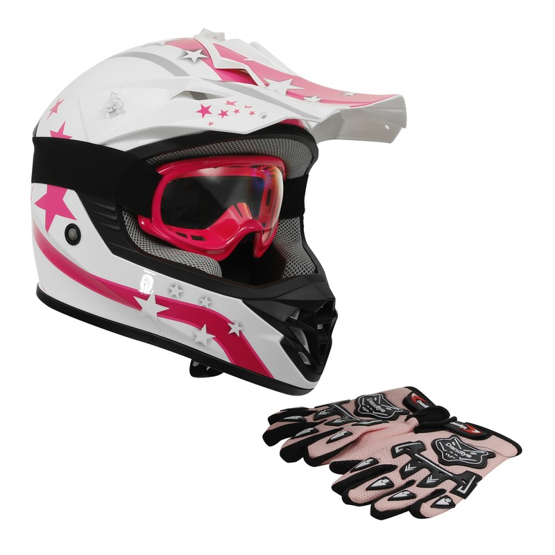 Youth Motorcycle Helmets Full Face DOT Kids Off Road Motocross ATV Pink White US