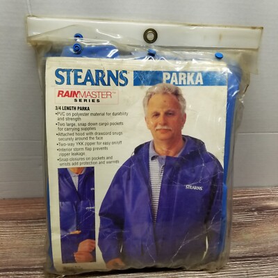 NEW Stearns PVC Waterproof Rain Jacket Parka Blue Fisherman 