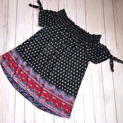 BOBBIE BROOKS Women s Off The Shoulder Short Sleeve Black Multicolor Top 2X NWT