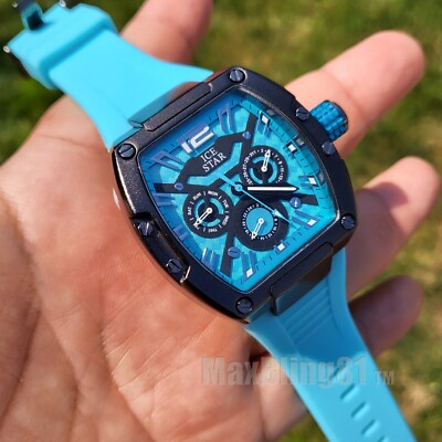 Luxury Watch Iced Bling Multi Function Movement Sports Silicone Band Hip Hop
