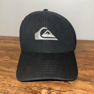 NEW Quiksilver Black Grounder Mens Trucker Snapback Adjustable Hat Cap OSFM