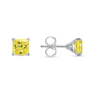 Pre-owned Shine Brite With A Diamond 2.5 Ct Princess Cut Canary Earrings Studs Solid 14k White Gold Push Back Martini