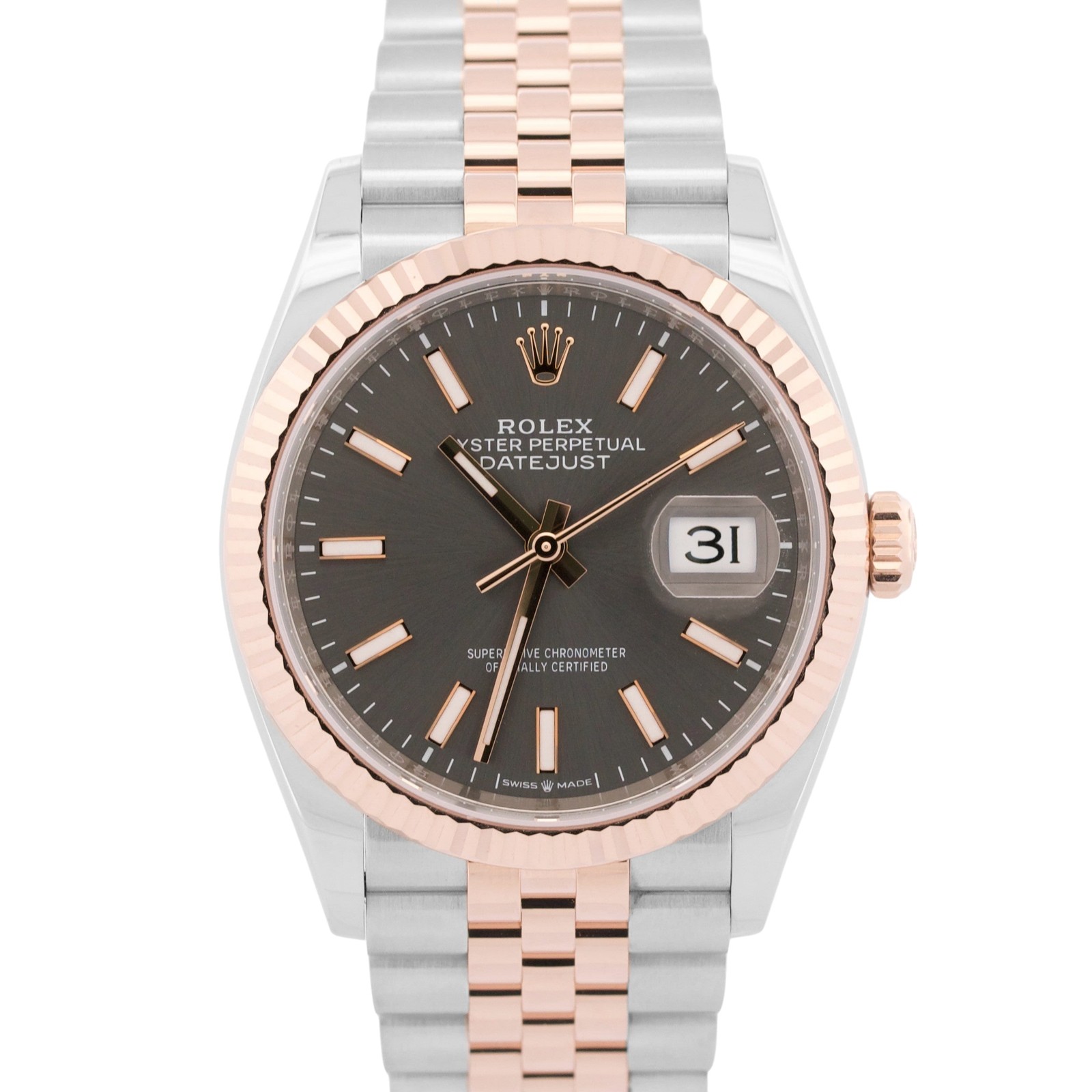 2026 PAPERS Rolex DateJust RHODIUM 18K Rose Gold Steel JUBILEE 36mm 126231 BOX