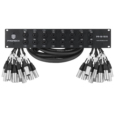PRORECK 16-Channels Rack Mount Splitter Snake Cables XLR TRS Combo 15ft x 15ft