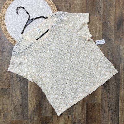 Old Navy Floral Lace Top Womens XL NEW w TAGS Ivory Short Sleeves