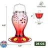 Kingsyard Hummingbird Feeder for Outdoors, Glass 26 oz Leak Proof Feeder with Ant Moat and 6 Ports, Hanging Bird Feeder for Garden Decor, Red
