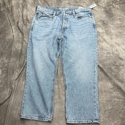 Old Navy Crop Jean Women 16 Fade Blue Stretch Pocket Relaxed Straight