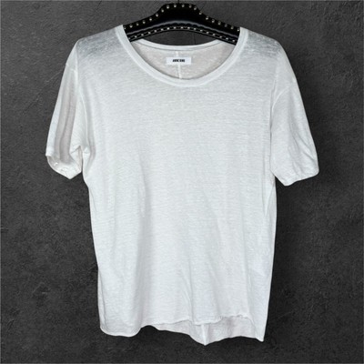 Anine Bing Distressed Linen White Short Sleeve Pullover Shirt Small NWOT