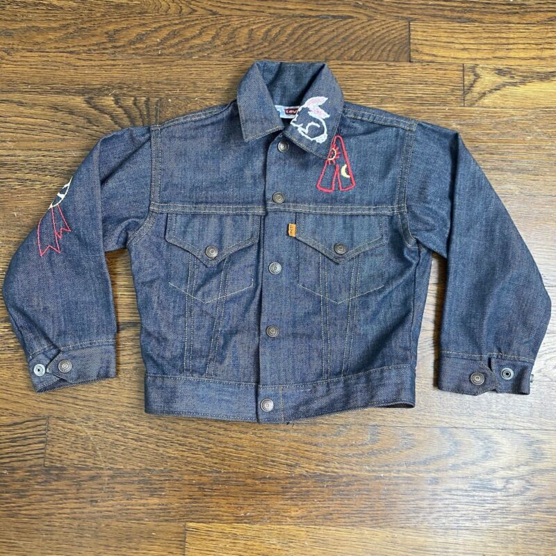Vintage 1970s Kids Levi’s Denim Jacket Cool Embroidery Size 5/6 70s Hippie