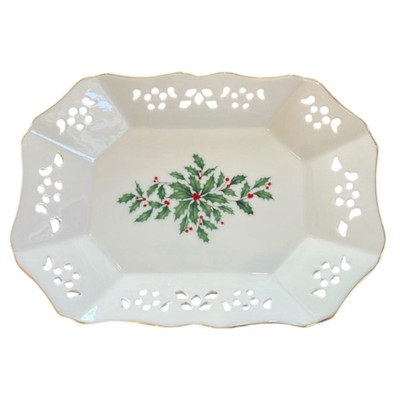 Lenox Holiday Dimension 24K Gold Trim 8.75  Tray Pierced Serving Platter 