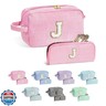 YOOLIFE Travel Cosmetic Bag for Women - Monogram Initial Cute Pink Makeup Bags Cosmetic Toiletry Pouch Make Up Case for Women Her Friend Bridesmaid Teacher, Personalized Birthday Gifts for Women J