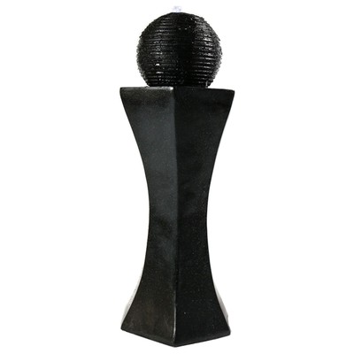 Black Pedestal/Ball Solar Fountain with Battery/LED Light - 31 in by Sunnydaze