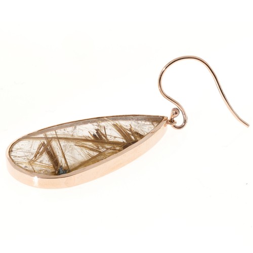 Rare 40.66ct Quartz Crystal 18k Rose Gold Rutile Dangle Earrings