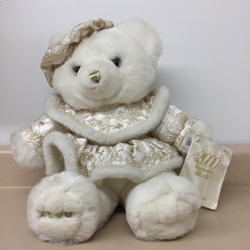テディベア 白雪姫 Disney White TeddyBear 2000 Dan Dee Keepsake Holiday Teddy Bear White 18” Gold